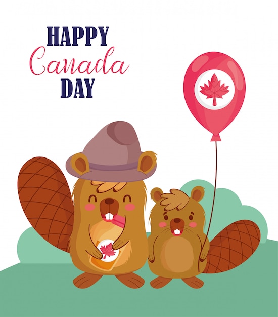 Vector beavers with canadian balloon design