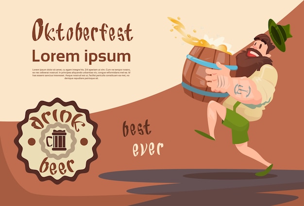 Bebaarde man dragen bier vat oktoberfest festival banner