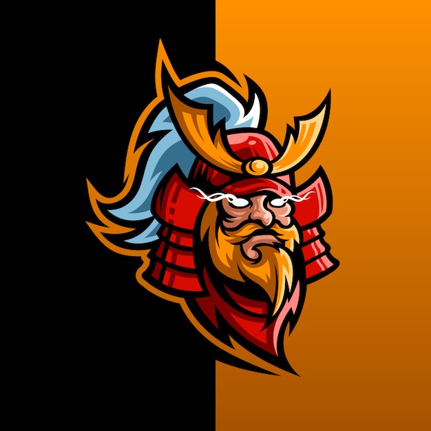 bebaarde samurai voor esport logo-ontwerp