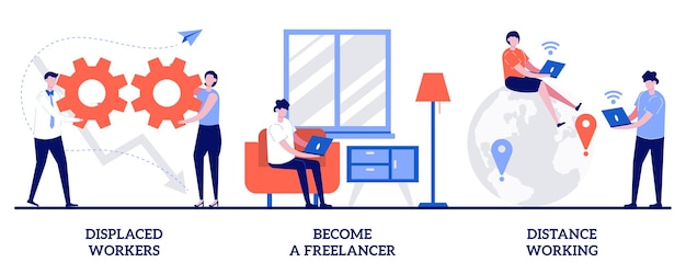 Become a freelancer, distance working concept with tiny people illustration