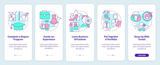 Becoming fashion designer onboarding mobile app screen