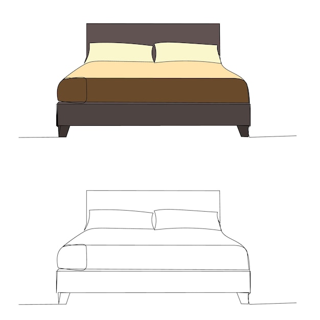 Vector bed colored drawing by a continuous line