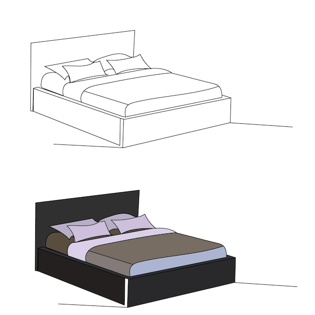 Bed colored drawing by a continuous line