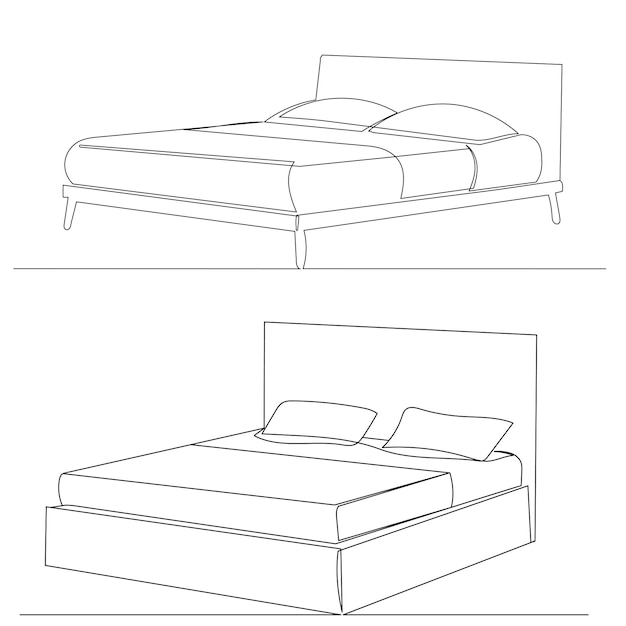 Vector bed continuous line drawing vector sketch