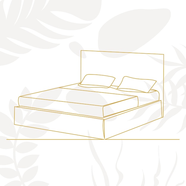 Bed continuous line drawing vector sketch