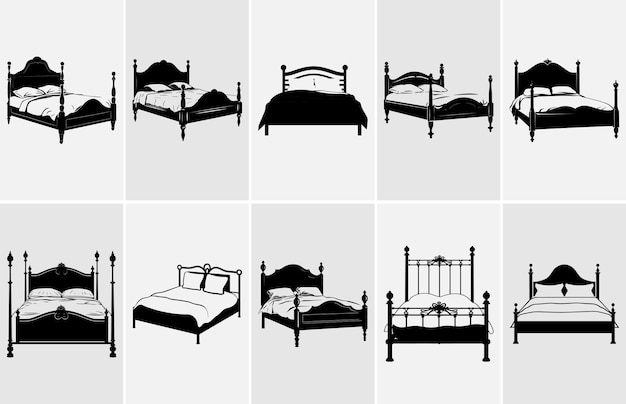 Vector bed furniture silhouettes double bed vector icon bed silhouette in black color