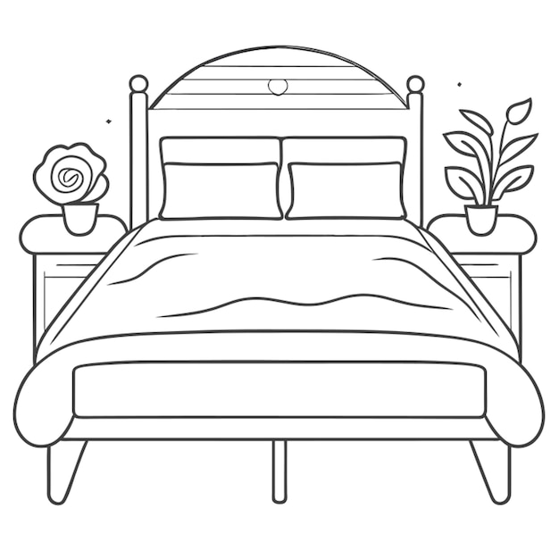 bed furniture vector illustration line art