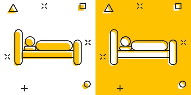 Иконка кровати в комическом стиле Пиктограмма векторной карикатуры спальни сна Расслабьтесь эффект всплеска бизнес-концепции дивана
