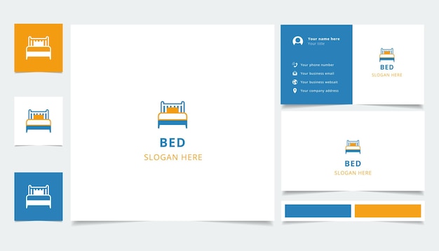 편집 가능한 슬로건 브랜딩 책이 포함된 침대 로고 디자인 및