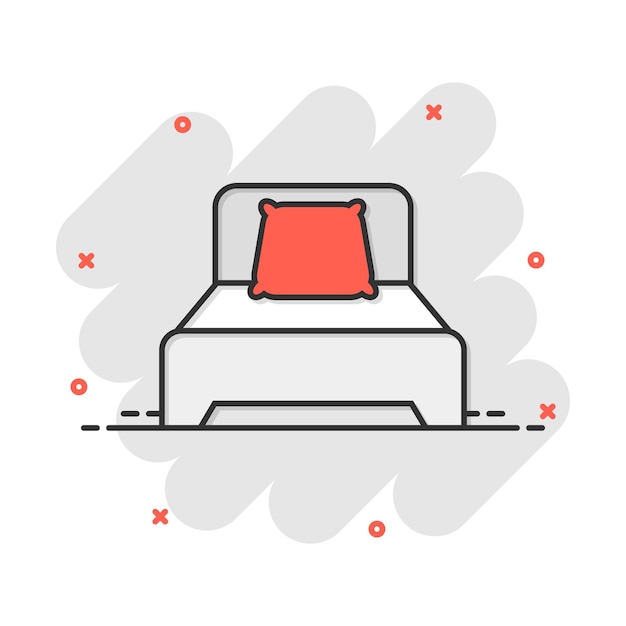 Bed pictogram in komische stijl Slaap slaapkamer vector cartoon afbeelding pictogram Relax sofa business concept splash effect