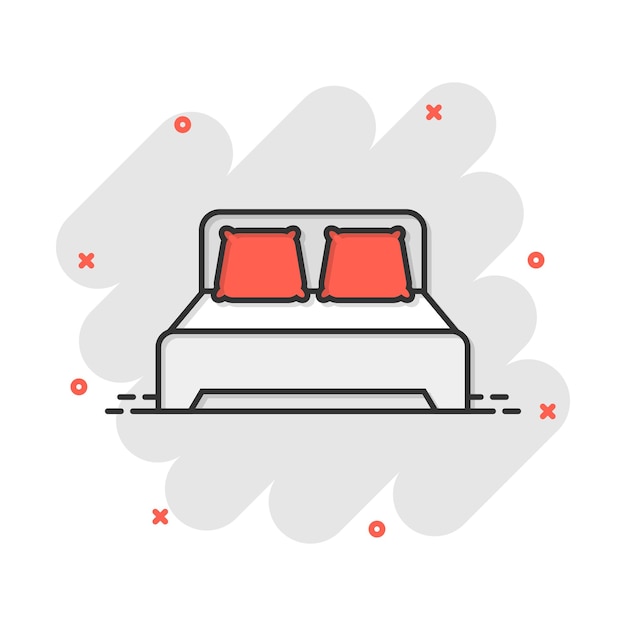 Bed pictogram in komische stijl Slaap slaapkamer vector cartoon afbeelding pictogram Relax sofa business concept splash effect