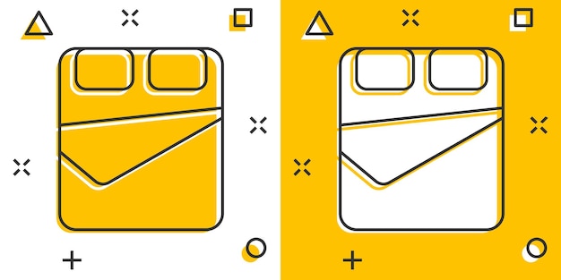 Bed pictogram in komische stijl slaapkamer cartoon teken vectorillustratie op witte geïsoleerde achtergrond ledikant splash effect bedrijfsconcept