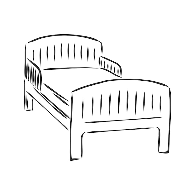 Bed vector sketch illustration, Black outline vector Bed on white background.