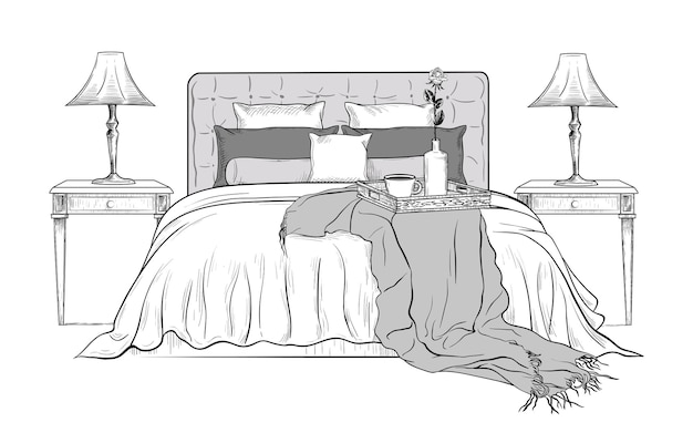 blanket on bed drawing clipart