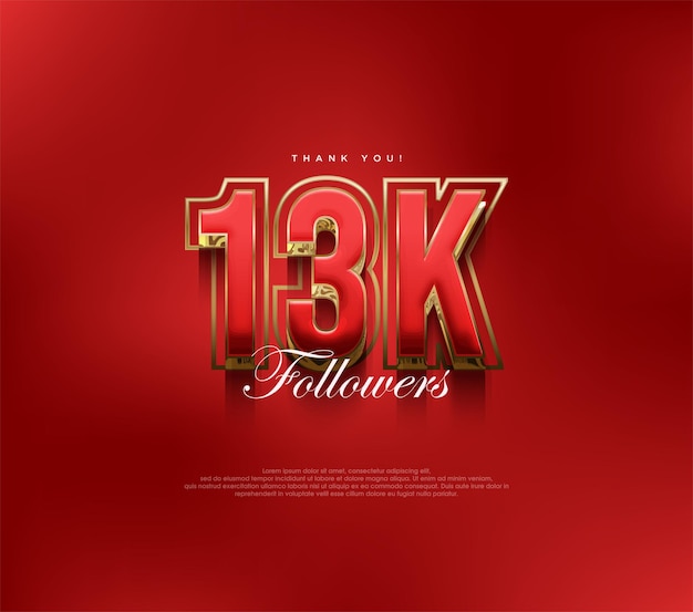 Bedankt 13k volgers groeten gedurfd en sterk rood ontwerp voor social media posts