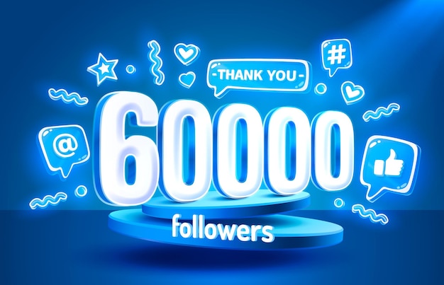 Bedankt 60000 volgers volkeren online sociale groep gelukkige banner vieren Vector