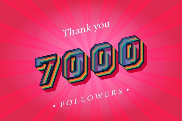 Bedankt 7000 sociale volgers en abonnees met nummers Trendy Retro teksteffect 3d render