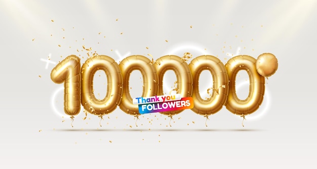 Bedankt volgers volkeren 100000 online sociale groep gelukkige banner vieren Vector