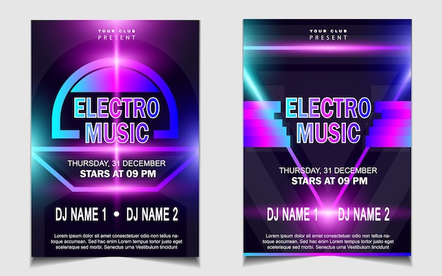 Vector bedek muziek poster flyer ontwerp achtergrond met kleurrijk lichteffect