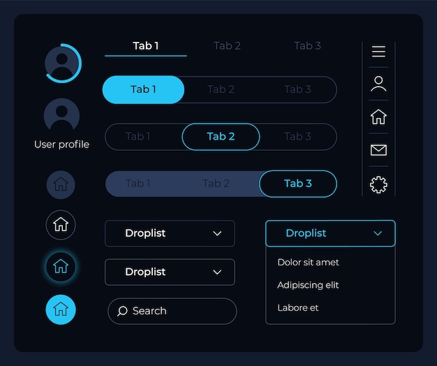 Bedieningspaneel UI-elementen kit