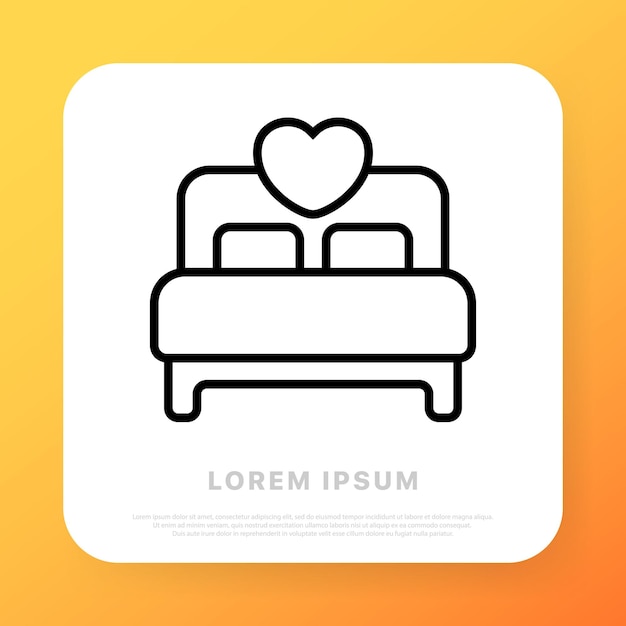 Vector bedlijnpictogram tweepersoonsbed voor man en vrouw bed met een hart meubelconcept lijnpictogramstijl vectorlijnpictogram voor zaken en reclame