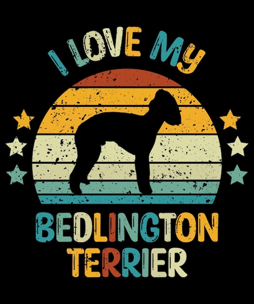 Bedlington Terrier silhouette vintage and retro Tshirt design