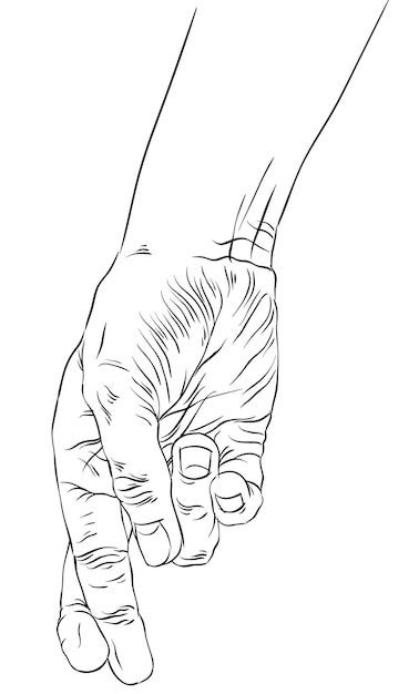 Bedrieger hand met gekruiste vingers, gedetailleerde zwarte en witte lijnen vector illustratie, hand getrokken.