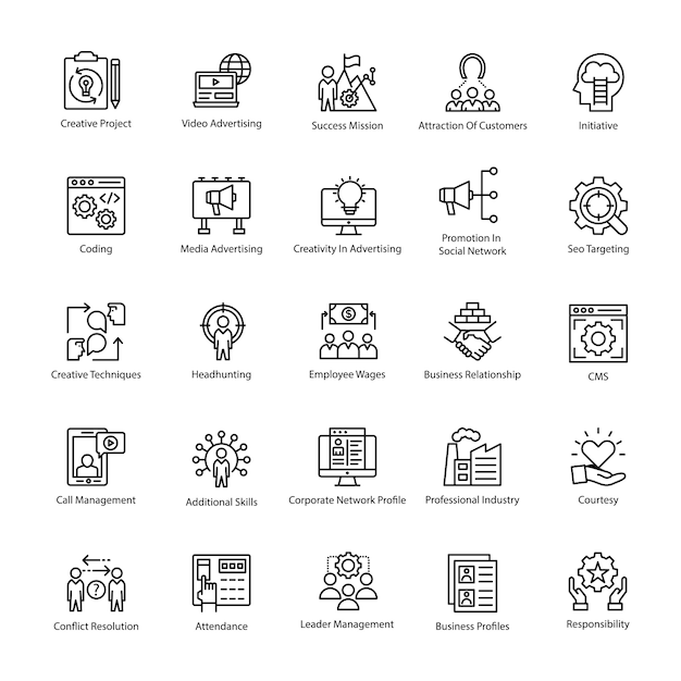 Bedrijfsbeheer overzicht Vector iconen