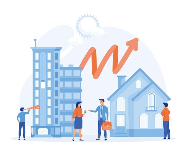 Vector bedrijfsconcept voor onroerend goed groei van de onroerendgoedmarkt presentatie van een huis