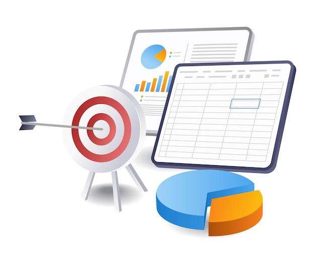 Bedrijfsgroei berekening doelen technologie infographics platte isometrische 3D illustratie
