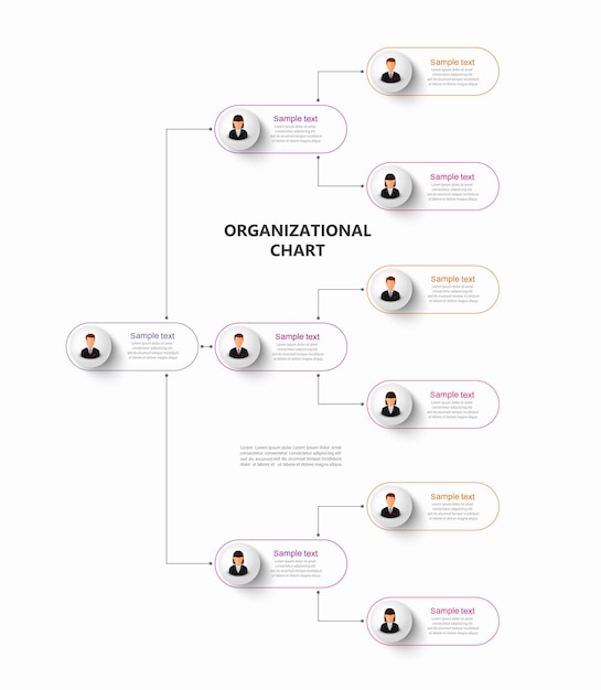 Vector bedrijfshiërarchie infographic organisatiekaart met avatar pictogrammen