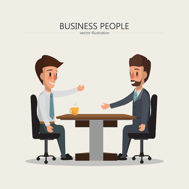 bedrijfsmensen die bij bureauruimte samenkomen. twee zakenman praten karakter.