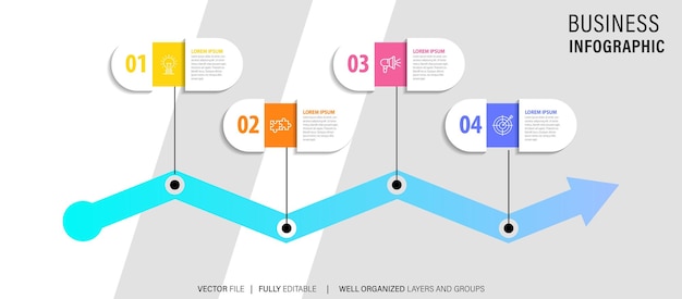 Bedrijfsproces infographic sjabloon Dun lijnontwerp met getallen 4 opties of stappen Vector illu