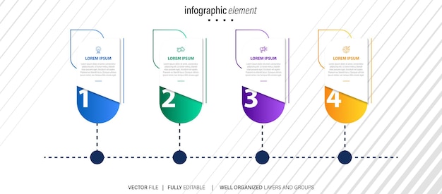 Bedrijfsproces infographic sjabloon Dun lijnontwerp met getallen 4 opties of stappen Vector illu