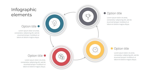 Bedrijfsprocesgrafiekinfographics met 4 stapopties Vierkante grafische bedrijfsworkflow