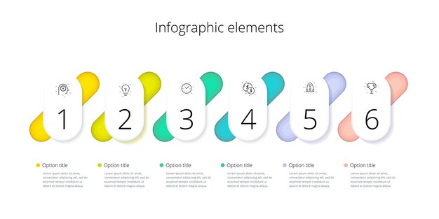 Bedrijfsprocesgrafiekinfographics met 6-stappenopties