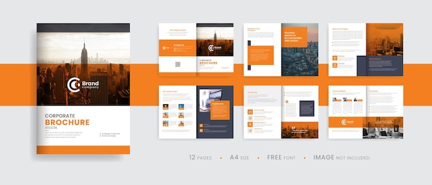 Bedrijfsprofiel brochure sjabloon lay-out oranje kleur vorm brochureontwerp met meerdere pagina's Premium Vector