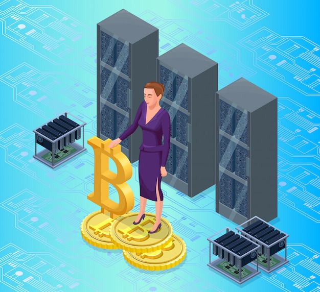 Bedrijfsvrouw met bitcoin geïsoleerd symbool