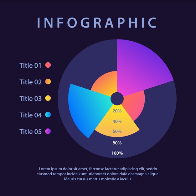 Bedrijven rollen op marktcirkel infographic ontwerpsjabloon voor donker thema