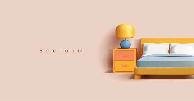 Bedroom 3D A bed a lamp a nightstand Modern interior for advertising recreation and housing rental
