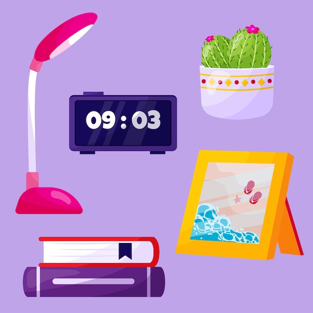 Vector bedroom desk items collection vector illustration