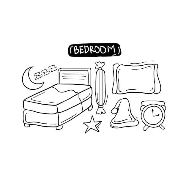 bedroom handrawn doodle illustrations vector