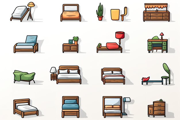 Vector bedroom icon set