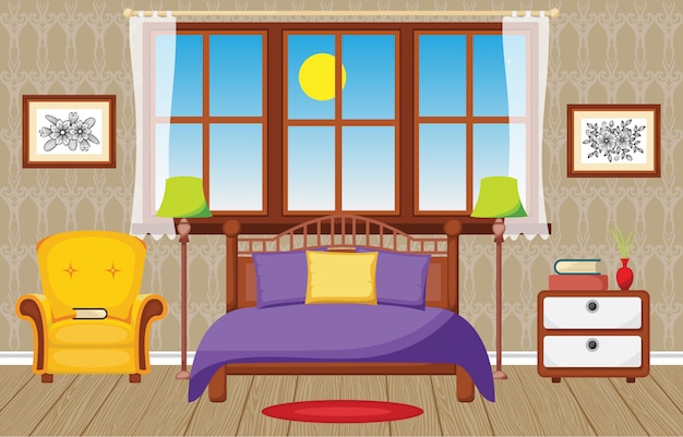 Bedroom Interior Sleeping Room Flat Design Illustration