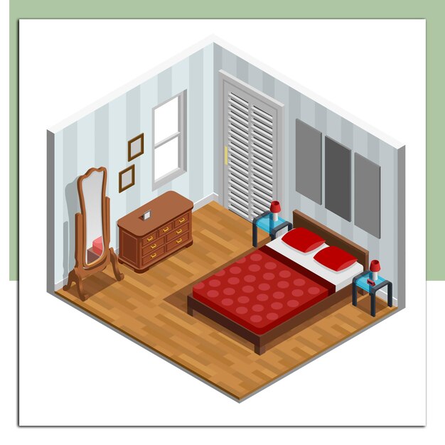 Vector bedroom isometric design