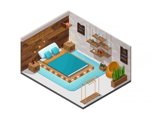 Bedroom isometric  interior 