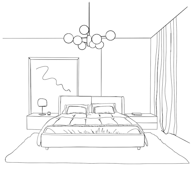 Bedroom modern interior sketch hand drawn