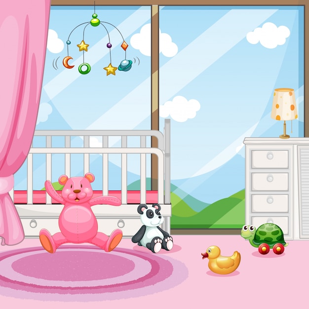 Bedroom scene with babycot and dolls