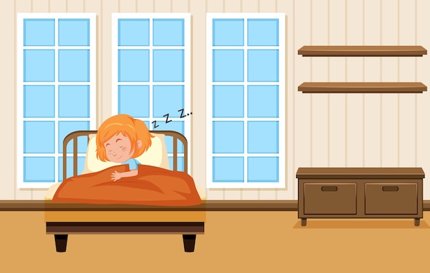 Vector bedroom scene with children cartoon character