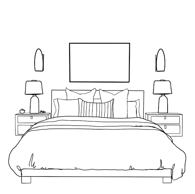 Vector bedroom sketch graphical drawing interior